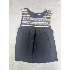 Anthropologie Akemi + Kin Knit Top Black Bohemian Embroidered Beads Size L